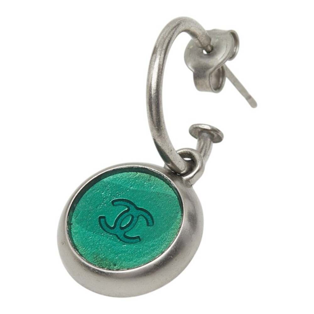 CHANEL Green Logo Earrings